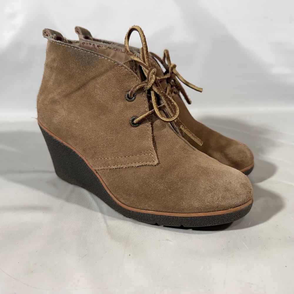 Sperry Top Sider Shoes 6.5 Harlow Wedge Lace Up Bootie Suede Preppy Minimal